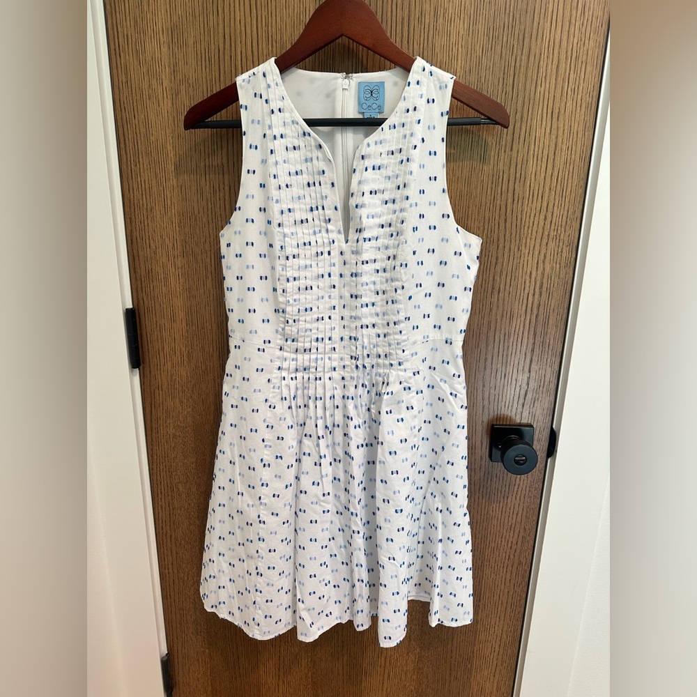 Cece Cotton A Line Spring White and Blue Sleeveless Dress Size 6